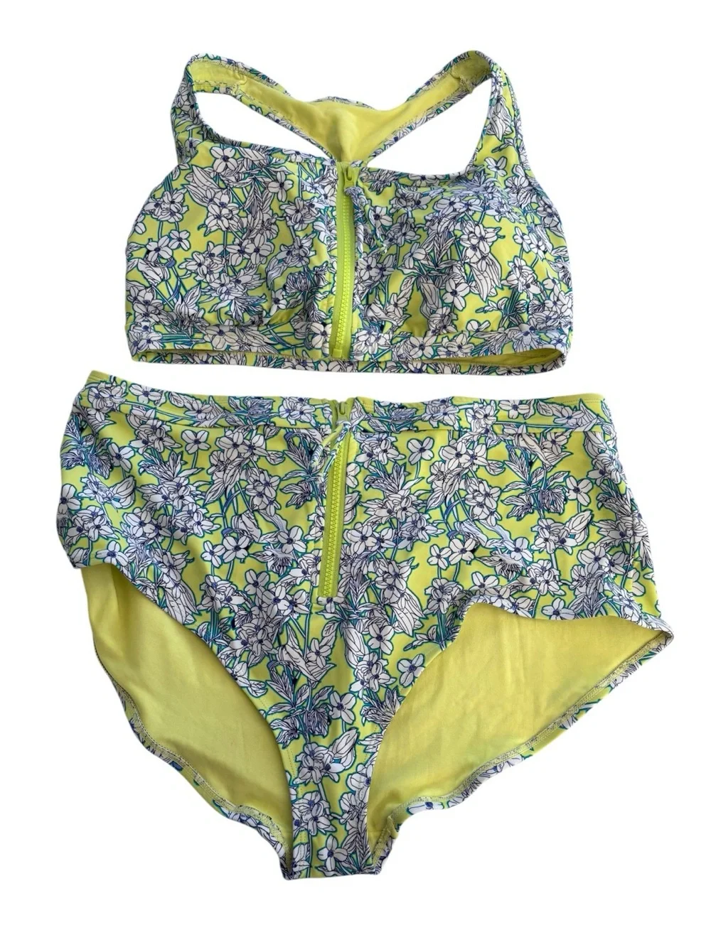 Adore Me 2x 3x Two-Piece Swim Set bikini lime floral blue zip front bathing suit